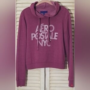 Y2K Cropped Aeropostale Women's Maroon Hoodie, Medium